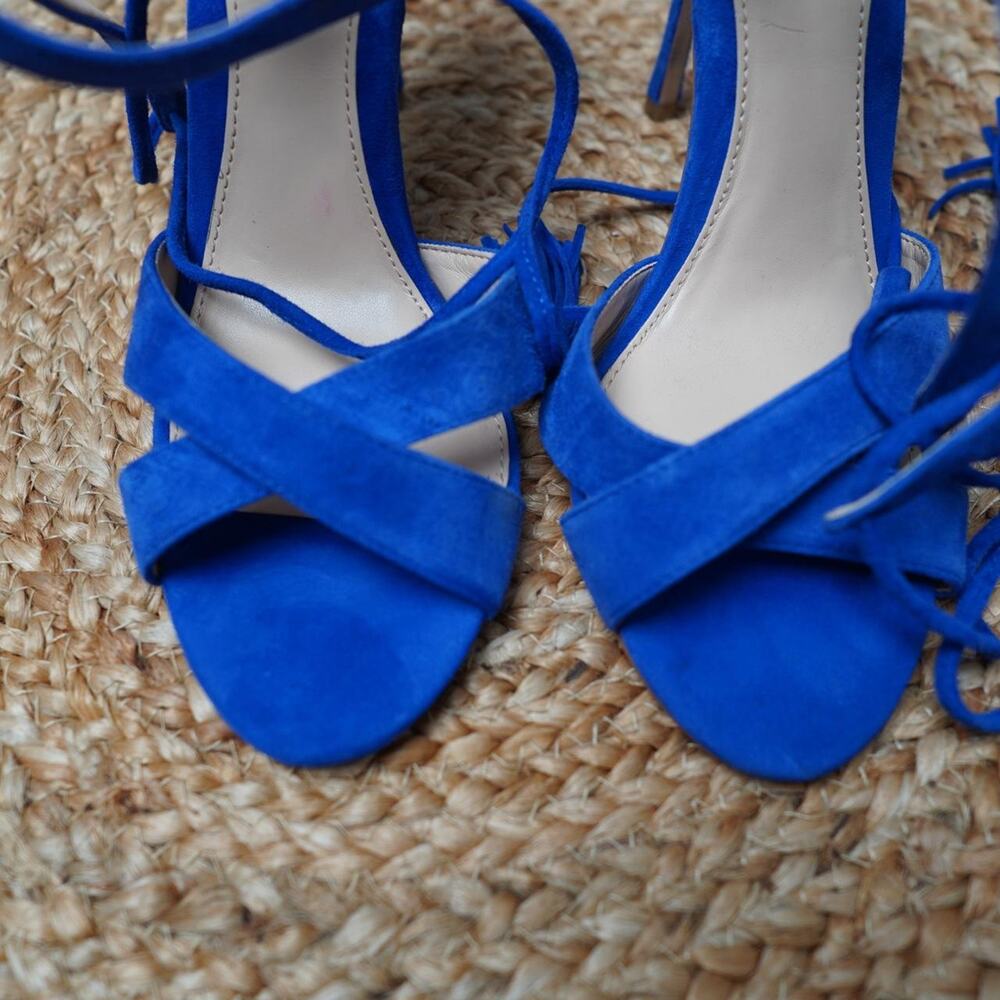 Vince Camuto Blue Suede Lace Up Heels 8M - Picture 2 of 6